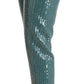 Cadet Blue Sequined Low Waist Cropped Trouser Pants