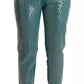 Cadet Blue Sequined Low Waist Cropped Trouser Pants