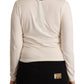 White Viscose Long Sleeves Fur Shearling Blouse