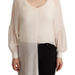 Off White Silk Long Sleeves Deep Vneck Top