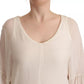 Off White Silk Long Sleeves Deep Vneck Top