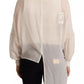Off White Silk Long Sleeves Deep Vneck Top