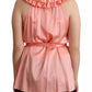Pink Silk Stretch Sleeveless Collared Top Blouse