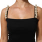 Black Faux Pearl Cotton Sheath Mini Dress