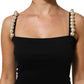 Black Faux Pearl Cotton Sheath Mini Dress