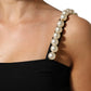 Black Faux Pearl Cotton Sheath Mini Dress