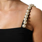 Black Faux Pearl Cotton Sheath Mini Dress