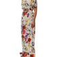 White Floral Print Silk Sheath LongGown Dress