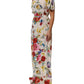 White Floral Print Silk Sheath LongGown Dress