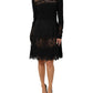 Black Floral Lace Trim Sheath A-line Dress