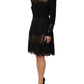 Black Floral Lace Trim Sheath A-line Dress