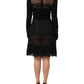 Black Floral Lace Trim Sheath A-line Dress