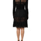 Black Floral Lace Trim Sheath A-line Dress
