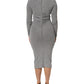 Gray Nylon Bodycon Sheath Long Sleeves Dress