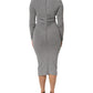Gray Nylon Bodycon Sheath Long Sleeves Dress