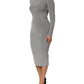 Gray Nylon Bodycon Sheath Long Sleeves Dress