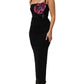 Black Flower Applqies Bodycon Sheath Dress