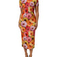 Multicolor Floral Print SilkSheath Midi Dress