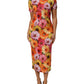 Multicolor Floral Print SilkSheath Midi Dress