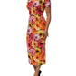 Multicolor Floral Print SilkSheath Midi Dress