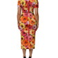 Multicolor Floral Print SilkSheath Midi Dress