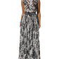Black White Monogram Pleated Long Gown Dress