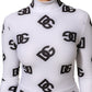 Black White Logo Monogram Long Sleeves Jumpsuit Dress