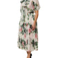 White Floral Print Silk Pleated Midi Dress