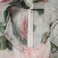 White Floral Print Silk Pleated Midi Dress