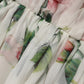 White Floral Print Silk Pleated Midi Dress