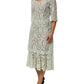 Mint Green Floral Lace Trim Midi Dress
