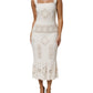 White Floral Lace Sleeveless Midi Dress
