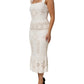 White Floral Lace Sleeveless Midi Dress