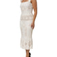 White Floral Lace Sleeveless Midi Dress