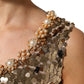 Gold Sequined Nylon A-line Sheath Mini Dress
