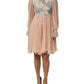 Pink Floral Embroidery Pleated A-line Dress