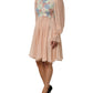 Pink Floral Embroidery Pleated A-line Dress
