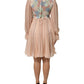 Pink Floral Embroidery Pleated A-line Dress