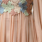 Pink Floral Embroidery Pleated A-line Dress