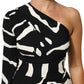 Black White One Shoulder High Slit Mini Dress