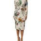 White Flower Vase Silk Sheath Midi Dress