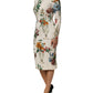 White Flower Vase Silk Sheath Midi Dress