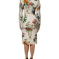 White Flower Vase Silk Sheath Midi Dress