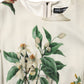 White Flower Vase Silk Sheath Midi Dress