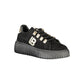 Black Polyester Women Sneaker with Gold Detail and Rhinestone Accents