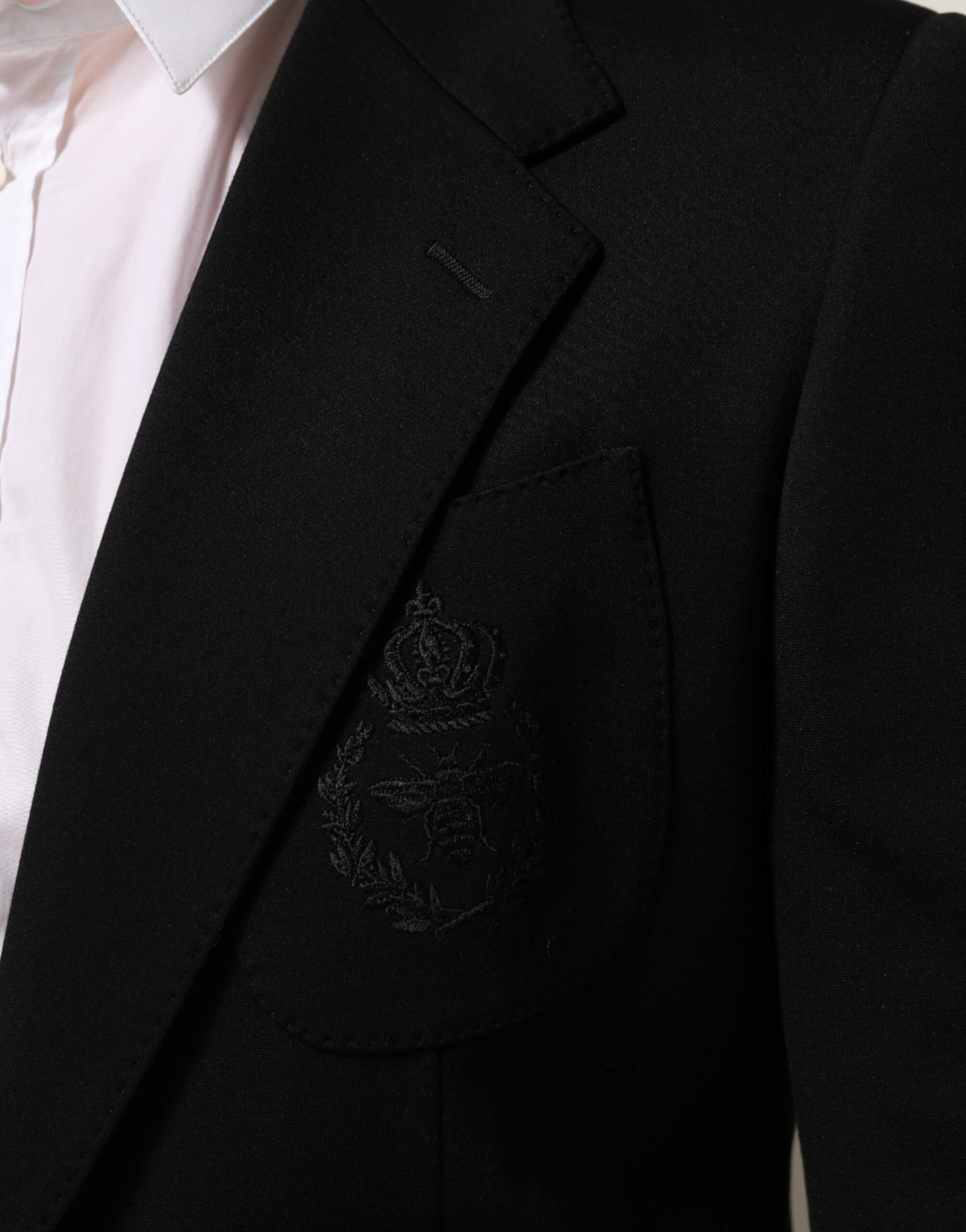 Black Viscose 2 Buttons Suit Jacket Blazer