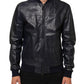 Blue Leather Full Zip Biker Blouson Jacket