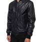 Blue Leather Full Zip Biker Blouson Jacket