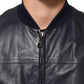 Blue Leather Full Zip Biker Blouson Jacket