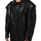 Black Leather Full Zip Biker Blouson Jacket
